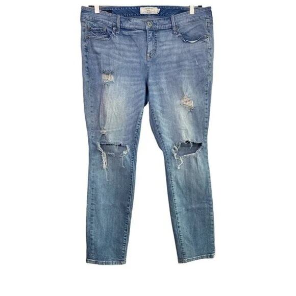 Torrid Super Distressed Boyfriend Ripped Skinny Crop Jeans 18 Blue Medium Wash - Picture 14 of 15